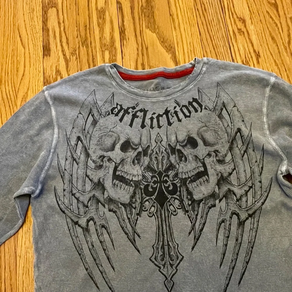 Mens Vintage Affliction Live Fast Valhalla Thermal Shirt, XL, Skulls EUC - Picture 1 of 6
